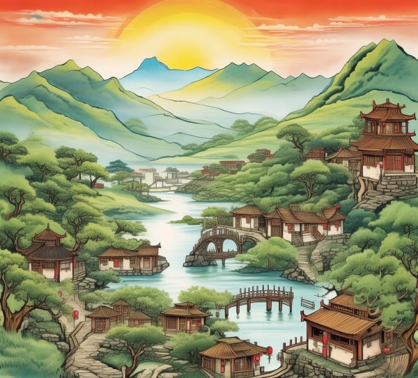 墨色生香，探寻某地乡村画卷中的家园之美,画卷里的家园—记我国某地风景美好的乡村,画卷,光芒,第1张